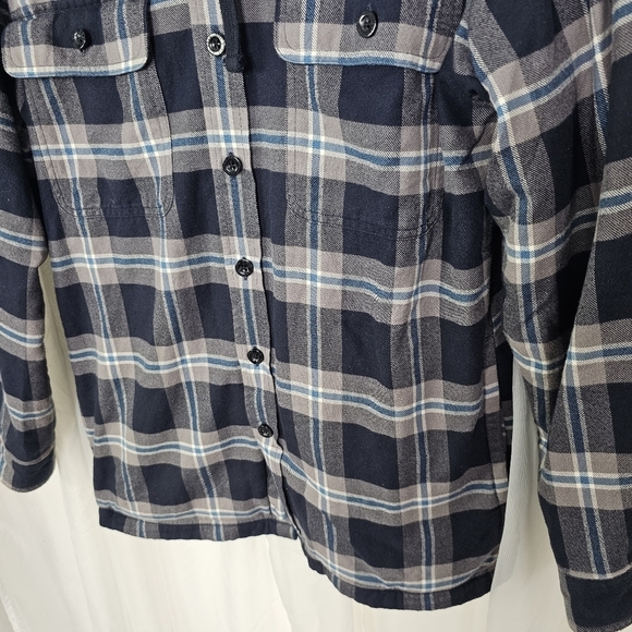 L.L.Bean Traditonal Fit fleece lined hooded jacket navy and gray plaid Small - Picture 6 of 8